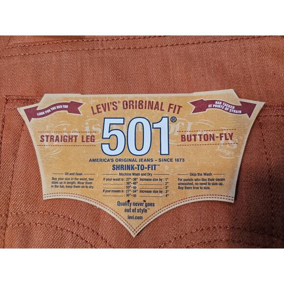 LEVI'S 501 Jeans NWT Button Fly Shrink to Fit Salmon Coral Straight Mens 33x32 - Picture 3 of 9